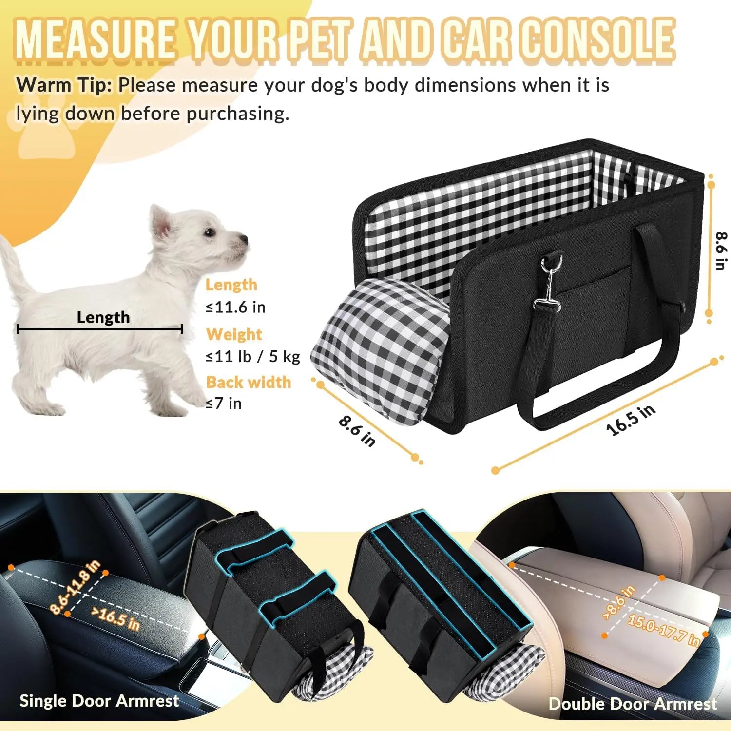 Must-Have Center Console Dog Car Seat - Anxiety Relief Small Pet Booster Seat