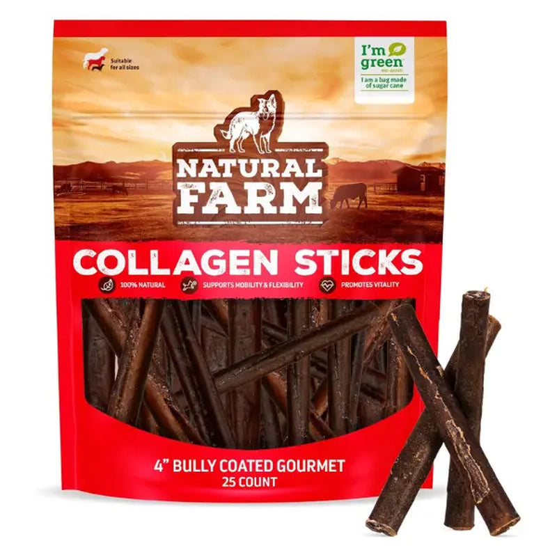 Natural Farm 4 Inch Bully Coated Gourmet Collagen Sticks-premium beef