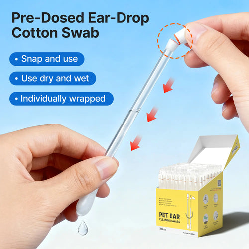 Pawfirst 100 Pack Disposable Pet Ear Cleaner Swabs, Break-To-Release Earwax & Odor Remover with Aloe, Witch Hazel & Chamomile for Dogs & Cats