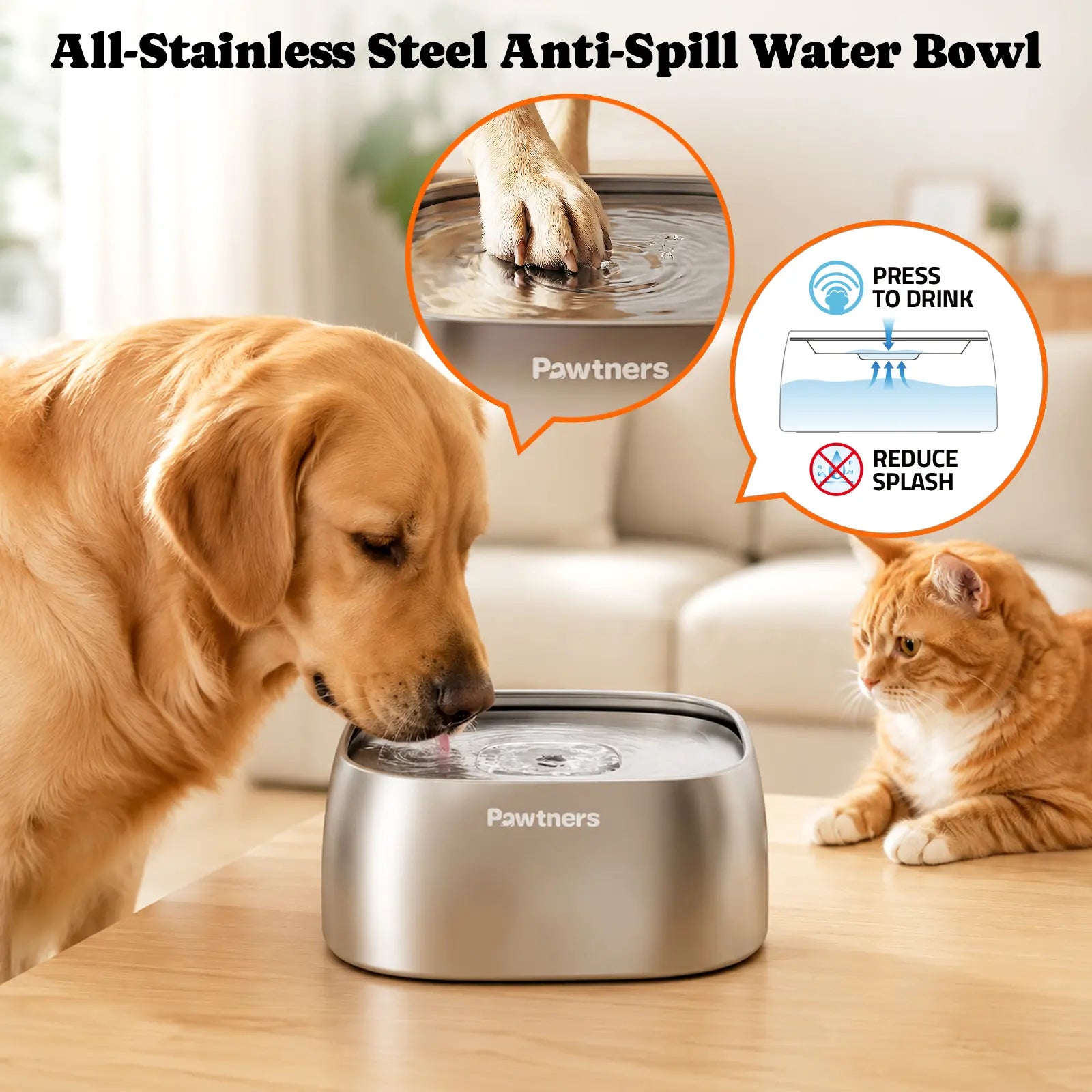 Pawtners Dog Water Bowl for Small Medium Large Dogs