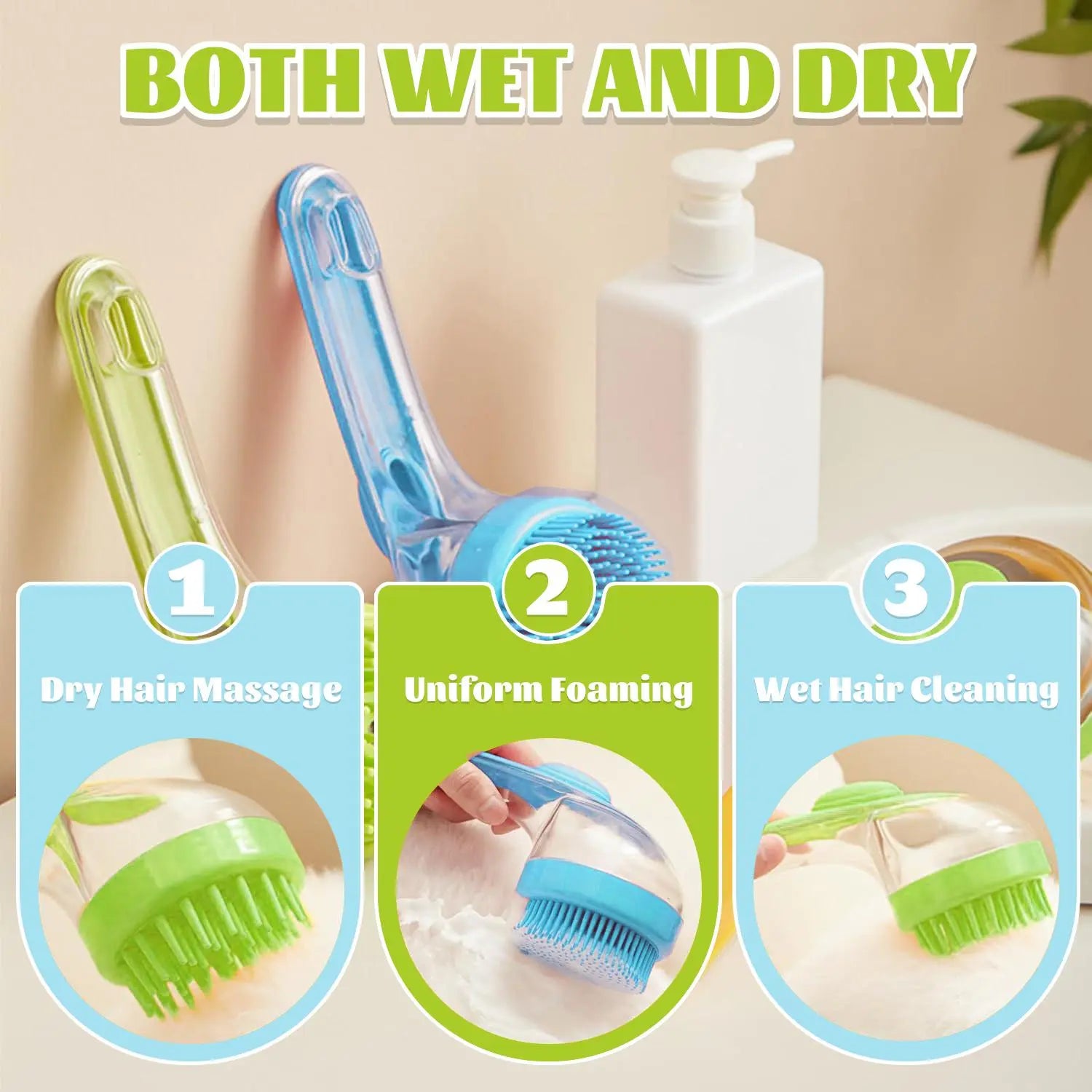 Pet Bath Brush with Shampoo Dispenser for Dogs & Cats
