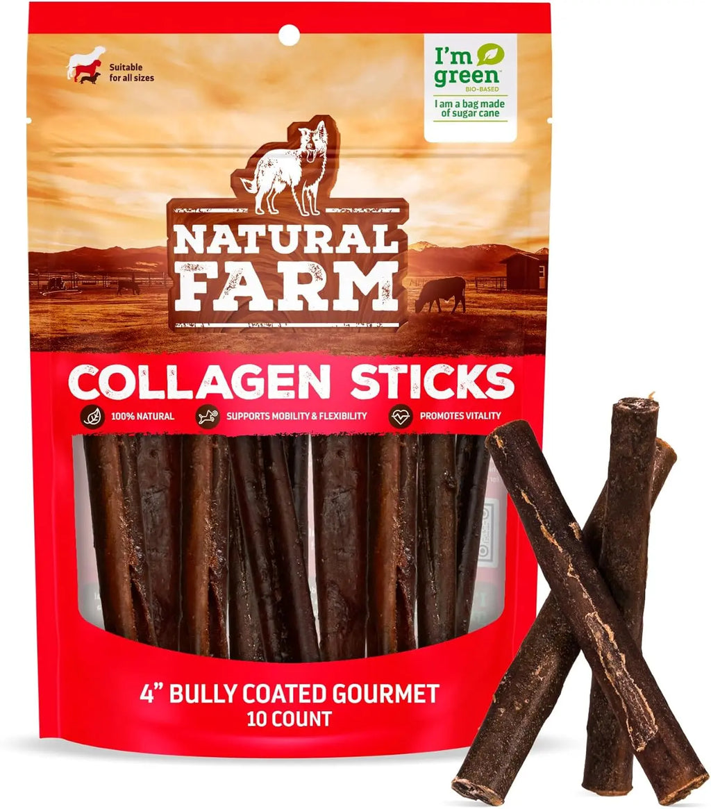 Natural Farm 4 Inch Bully Coated Gourmet Collagen Sticks-premium beef