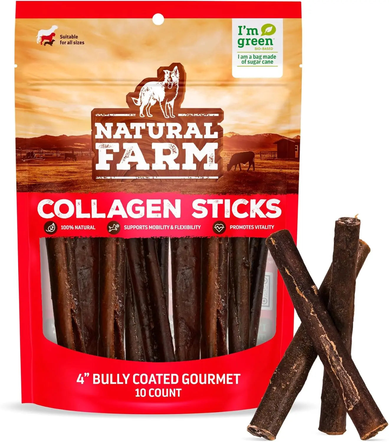 Natural Farm 4 Inch Bully Coated Gourmet Collagen Sticks-premium beef