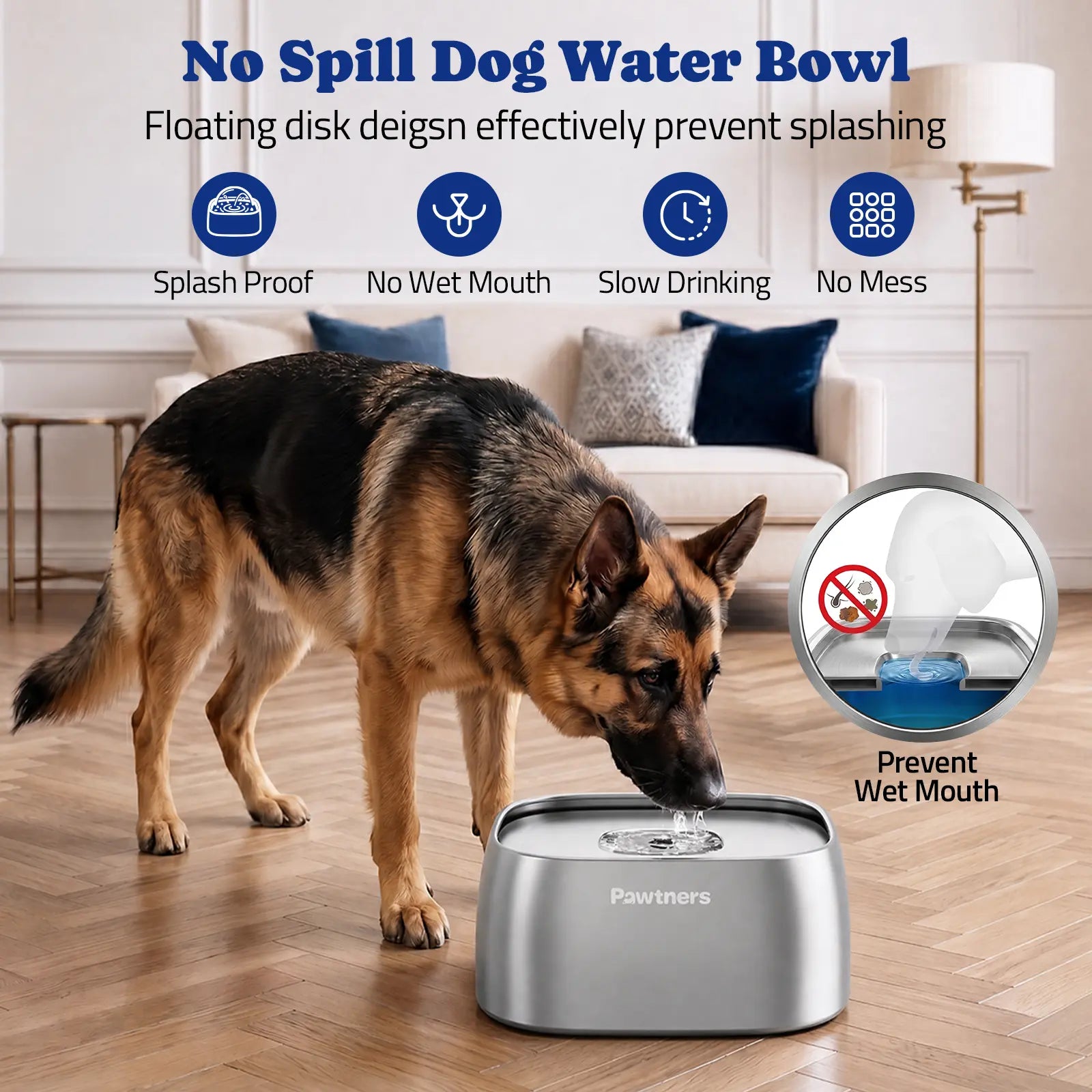 Pawtners Dog Water Bowl for Small Medium Large Dogs