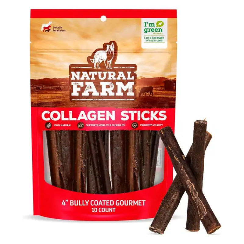 Natural Farm 4 Inch Bully Coated Gourmet Collagen Sticks-premium beef