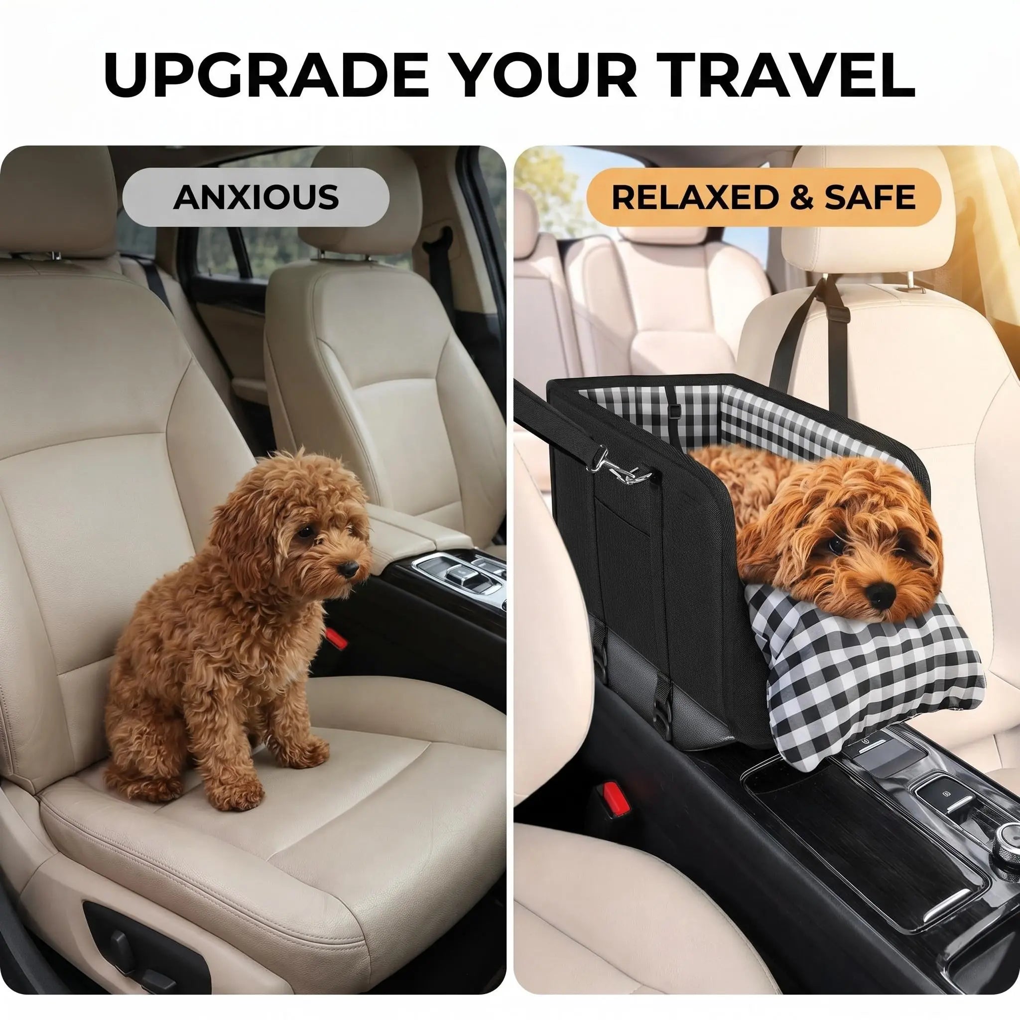 Must-Have Center Console Dog Car Seat - Anxiety Relief Small Pet Booster Seat